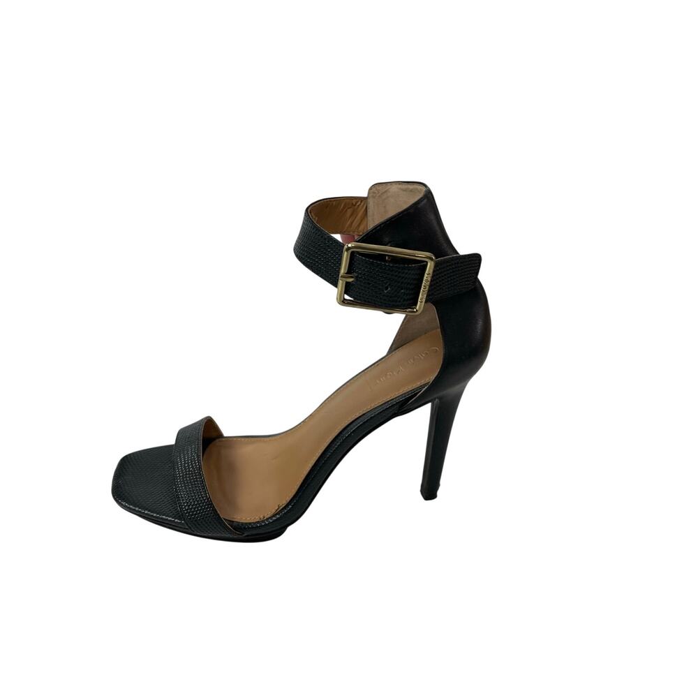 Calvin Klein Vable Black Leather Buckle Strap Stilleto High Heels Sandals Size 8